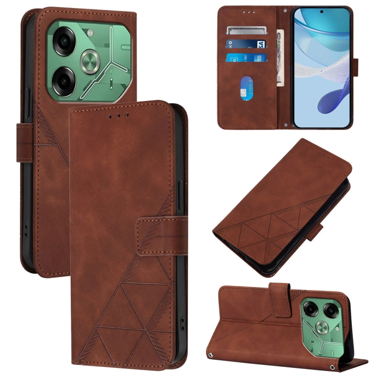 Brown leather flip phone case with 3D embossed pattern, card slots, and stand cover