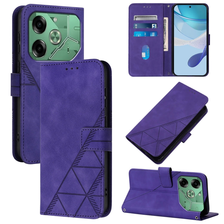Purple leather flip phone case with 3D embossed pattern, card slots, and kickstand