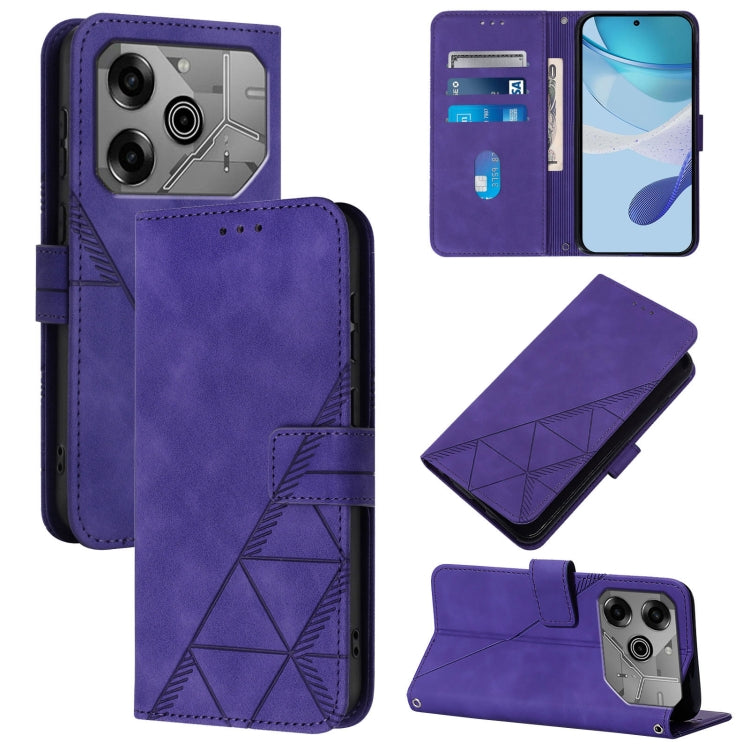 Purple leather flip phone case with 3D embossed pattern, card slots, and stand cover