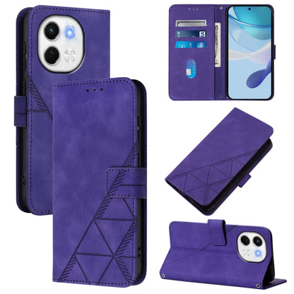 Purple leather flip phone case with embossed geometric pattern and camera cutout
