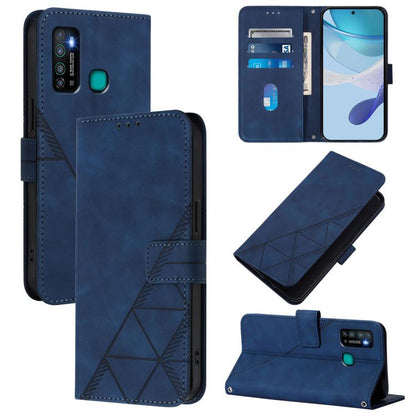 Blue 3D embossed flip leather phone case with crossbody strap and magnetic flap
