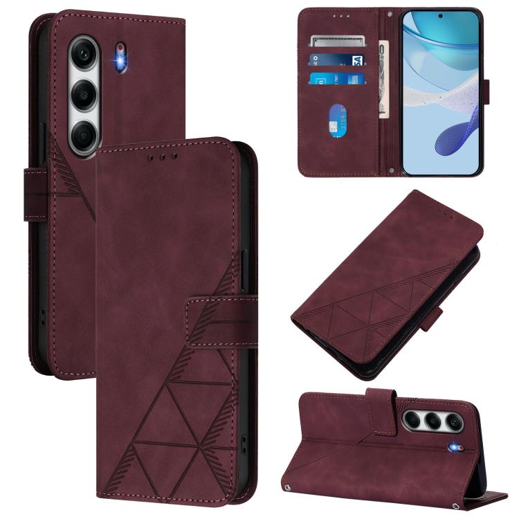 Wine red 3D embossed flip leather phone case with card slots and crossbody strap