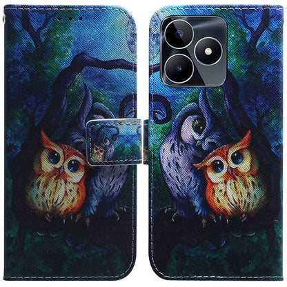 Blue owl and red eye cat themed flip leather phone case with magnetic wallet flap