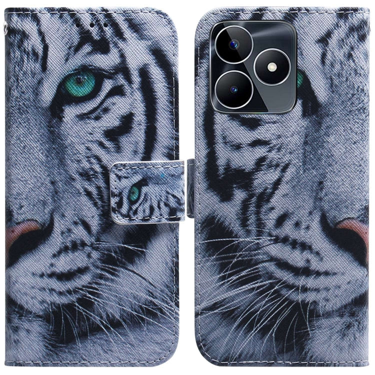 Gray tiger face print flip leather phone case with magnetic wallet flap and card holder