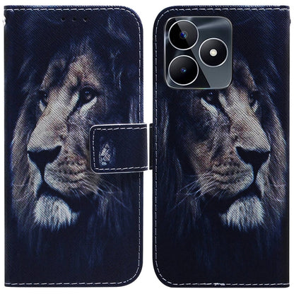 Flip leather phone case with blue wolf portrait print and magnetic flip cover