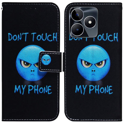 Flip leather phone case with blue angry face graphic and magnetic flip cover