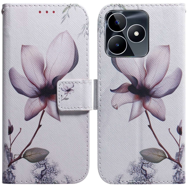 Flip leather phone case with large lilac flower print and magnetic flip cover