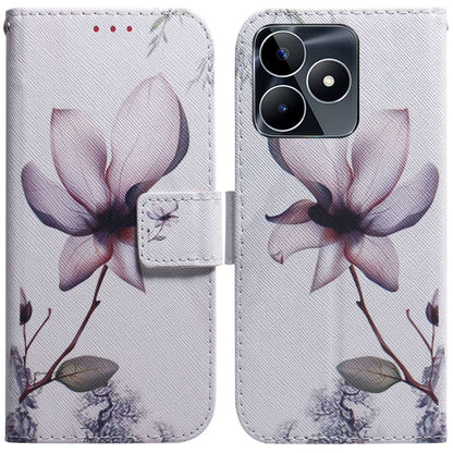 Flip leather phone case with large lilac flower print and magnetic flip cover