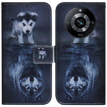 Dark blue dog themed flip leather phone case with magnetic wallet flap and card slot