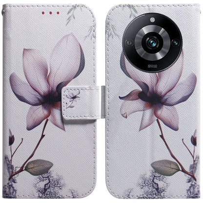 White magnolia flower print flip leather phone case with magnetic wallet flap and card slot