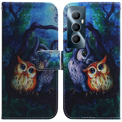 Flip leather phone case with colorful owl couple print and magnetic flip cover