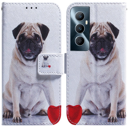 Flip leather phone case with pug dog print and red heart accents and magnetic flip cover