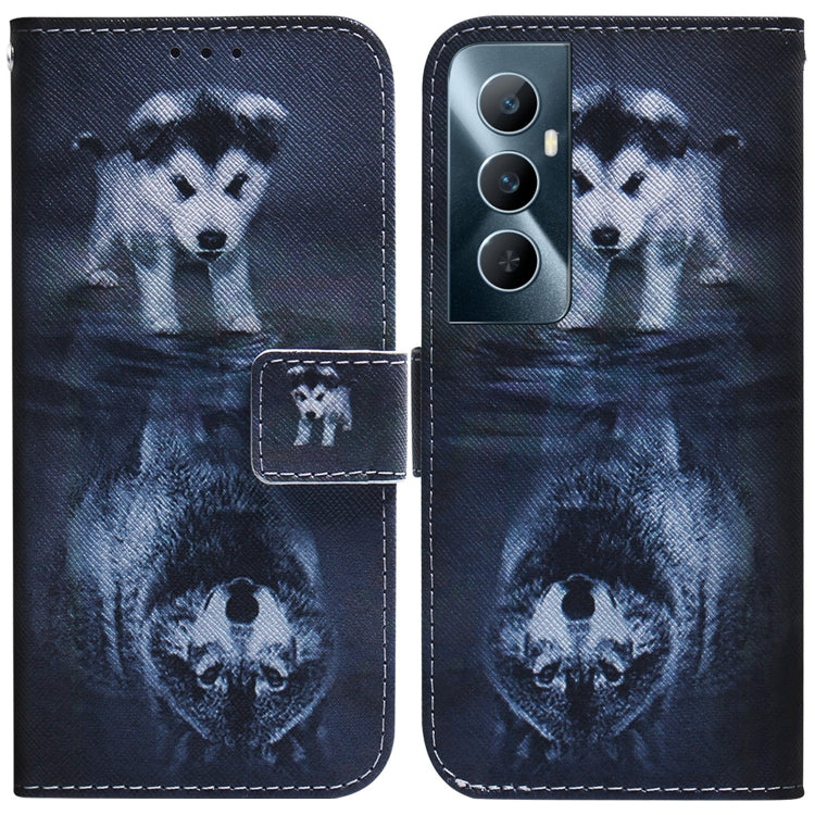 Blue flip leather phone case with cartoon animal portrait and card slot