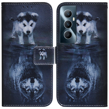 Blue flip leather phone case with cartoon animal portrait and card slot