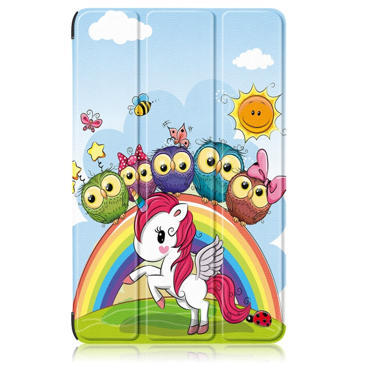 3-fold tablet case with light blue scene, unicorn and rainbow arch