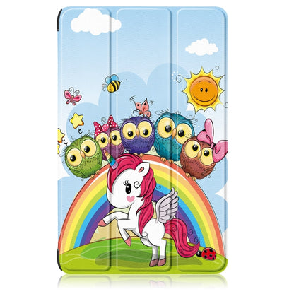 3-fold tablet case with light blue scene, unicorn and rainbow arch