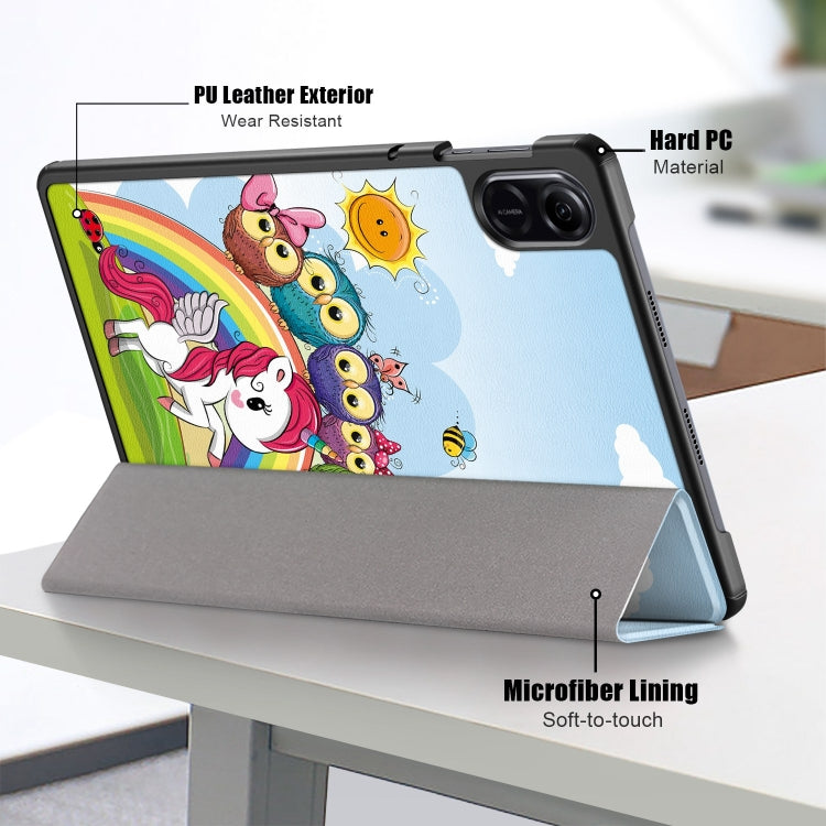 3-fold tablet case with unicorn rainbow artwork and gray microfiber lining