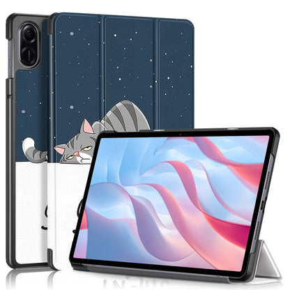 3-fold tablet case with dark blue starry pattern and cat illustration