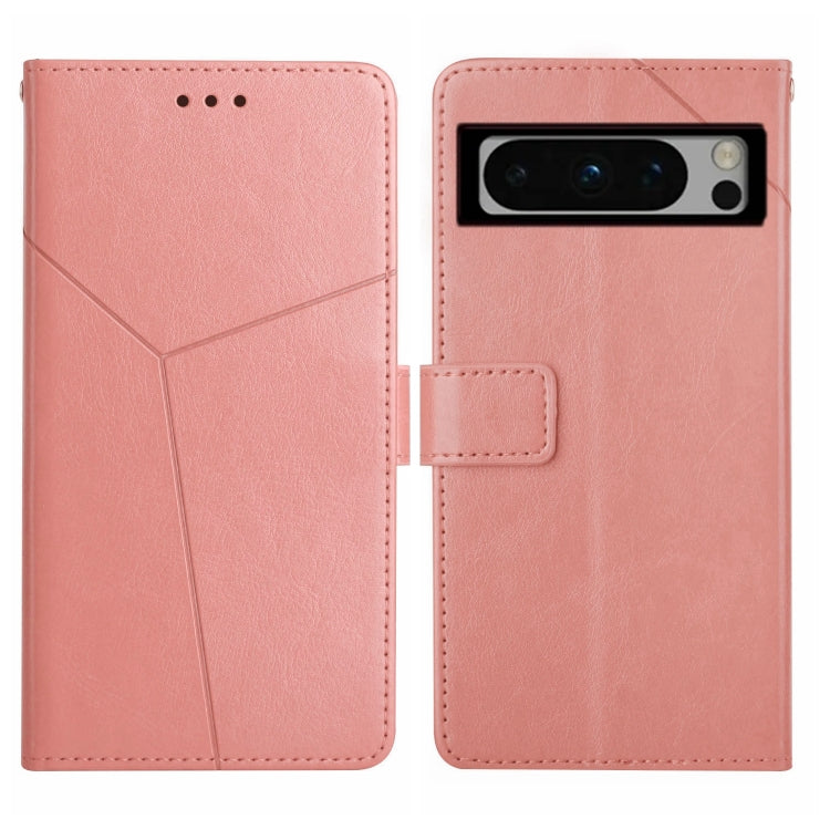 Y-pattern leather flip phone case in pink, with camera cutout and card slot