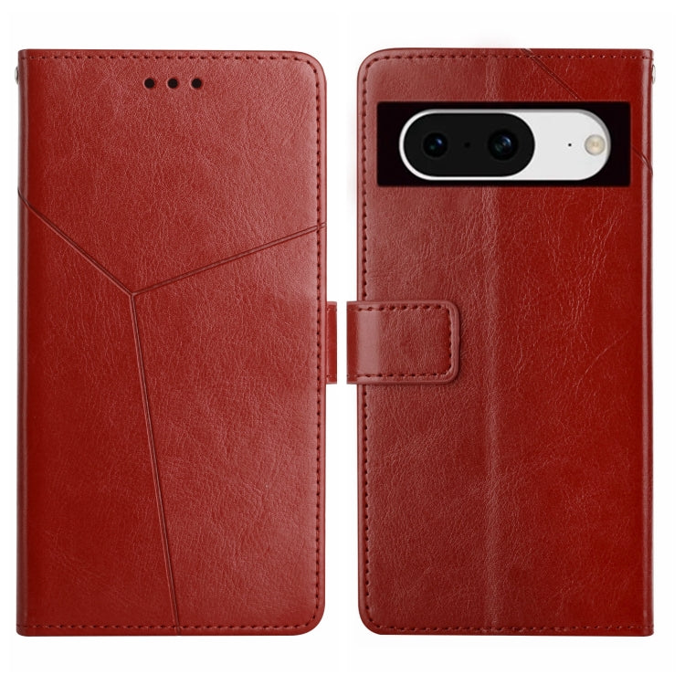 Y-pattern leather flip phone case in red, with camera cutout and card slot