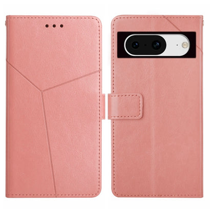 Light pink leather Y-pattern flip phone case with camera cutout and front strap pocket
