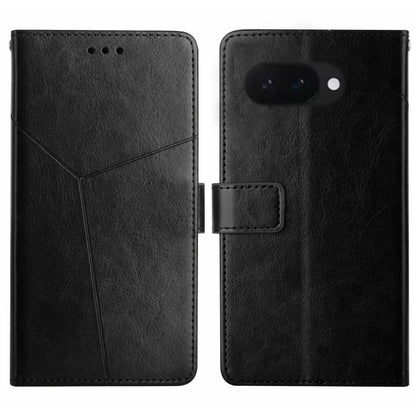 Black Y-shaped pattern leather flip phone case with magnetic clasp and camera cutout