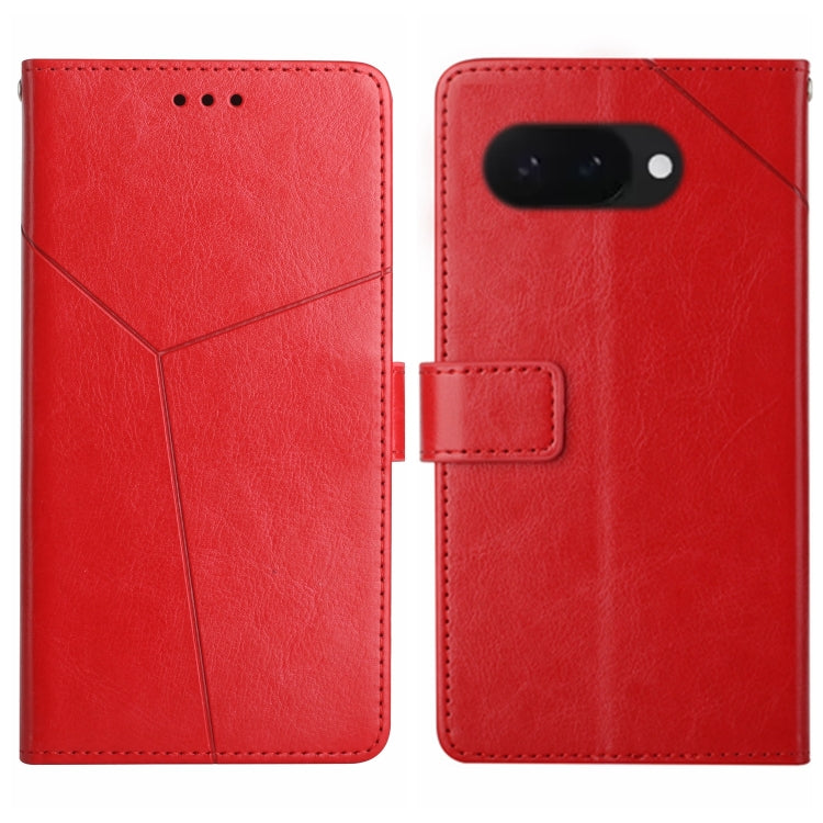 Red Y-shaped pattern leather flip phone case with magnetic clasp and camera cutout