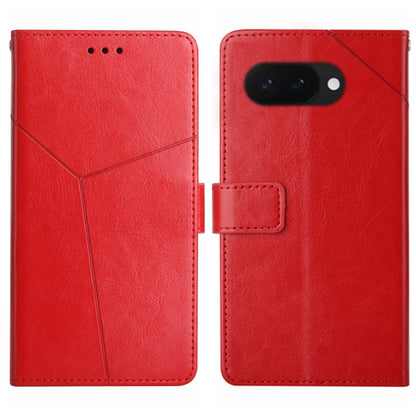 Red Y-shaped pattern leather flip phone case with magnetic clasp and camera cutout