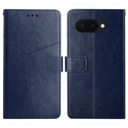 Blue Y-shaped pattern leather flip phone case with magnetic clasp and camera cutout