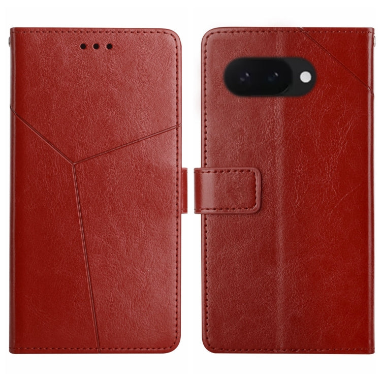 Red Y-shaped pattern leather flip phone case with magnetic clasp and camera cutout