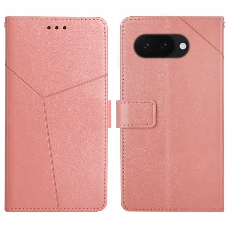 Pink Y-shaped pattern leather flip phone case with magnetic clasp and camera cutout