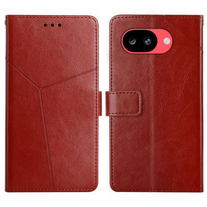 Red Y-shaped pattern leather flip phone case with magnetic clasp and camera cutout