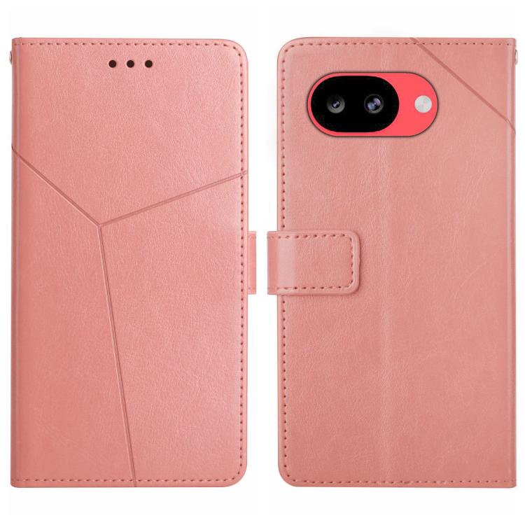 Pink Y-shaped pattern leather flip phone case with magnetic clasp and camera cutout