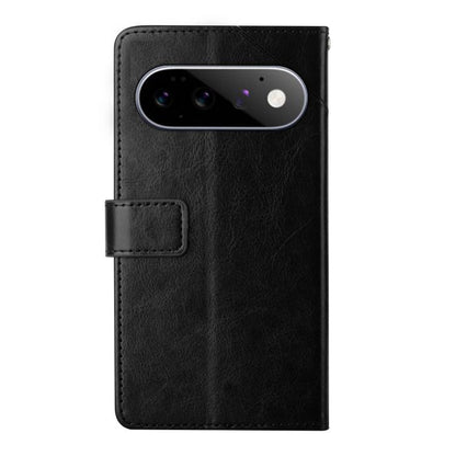 Black Y-pattern flip leather phone case with camera cutout and card pocket