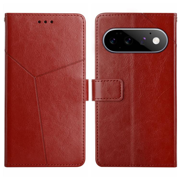 Red Y-shaped pattern leather phone case with camera cutout and flip cover