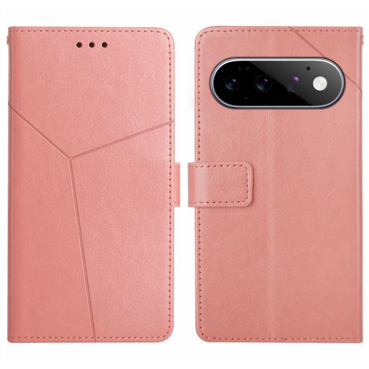 Pink Y-shaped pattern leather phone case with camera cutout and flip cover