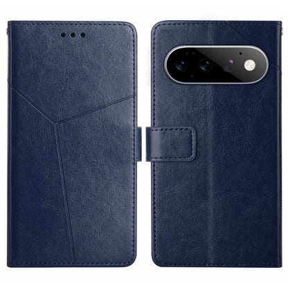 Blue Y-shaped pattern leather phone case with camera cutout and flip cover