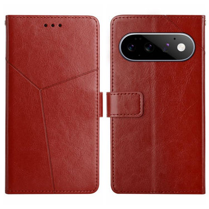Red leather phone case with Y-shaped pattern, camera cutout, and side tab