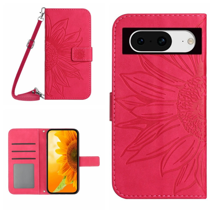 Skin Feel Sun Flower Embossed Flip Leather Phone Case with Lanyard, For Google Pixel 8