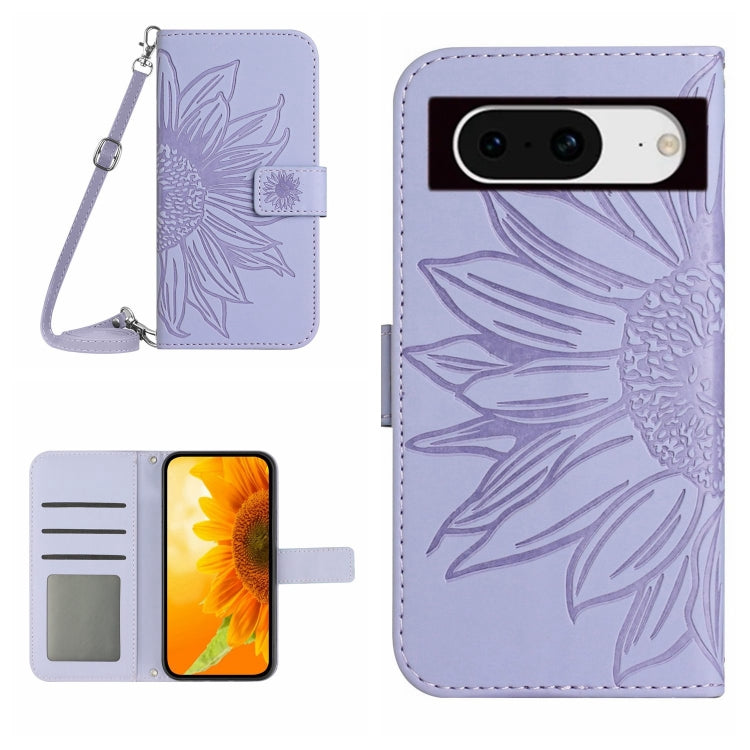Sunflower embossed flip leather phone case with lanyard, light lavender