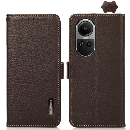 Brown litchi-grain leather phone case with side magnetic closure, camera cutout