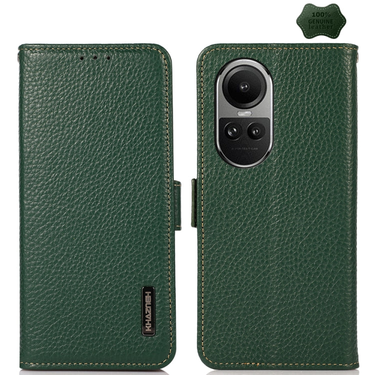 Green litchi-grain leather phone case with side magnetic closure, camera cutout