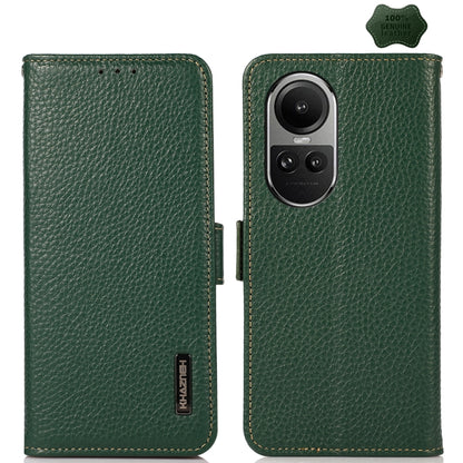 Green litchi-grain leather phone case with side magnetic closure, camera cutout