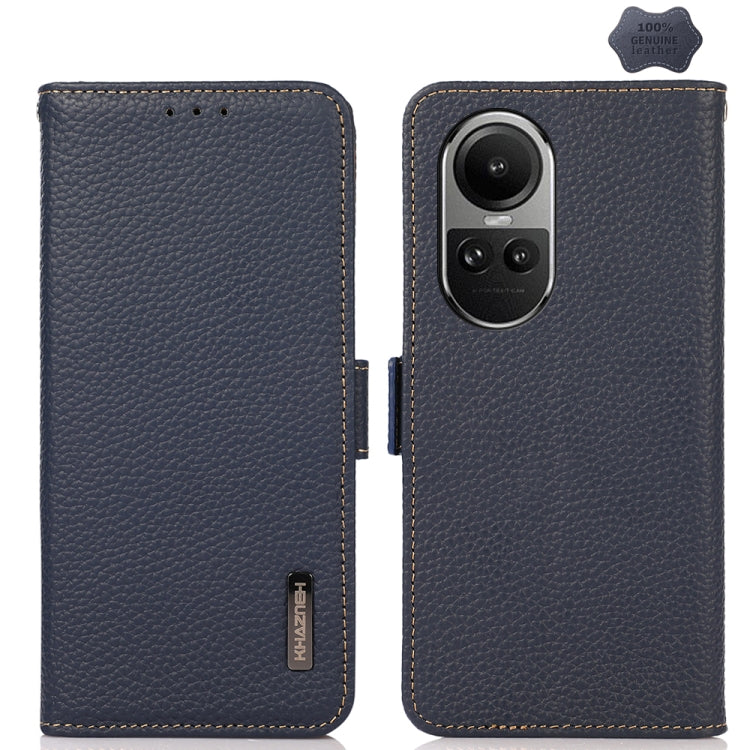 Blue litchi-grain leather phone case with side magnetic closure, camera cutout
