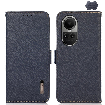 Blue litchi-grain leather phone case with side magnetic closure, camera cutout
