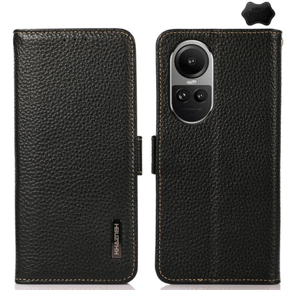 Black litchi-grain leather phone case with side magnetic closure, camera cutout