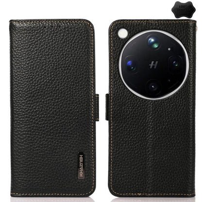 Black litchi-grain leather phone case with side magnetic closure, camera cutout