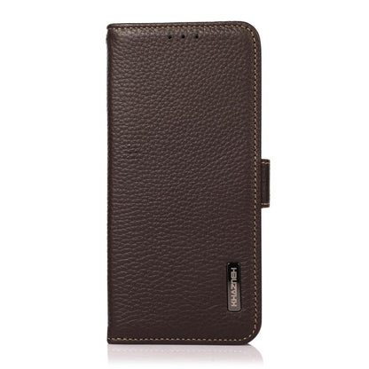 Brown textured leather phone case with side magnetic closure and RFID lining