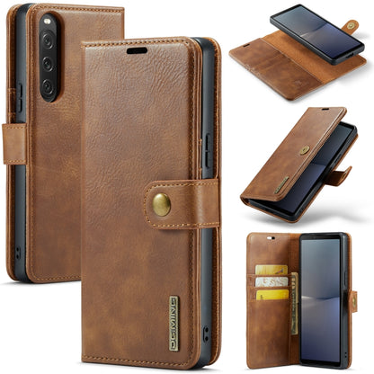 Brown leather folio phone case with detachable magnetic cover and inner card holder