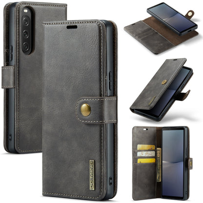 Grey leather folio phone case with magnetic detachable cover and card slot panel